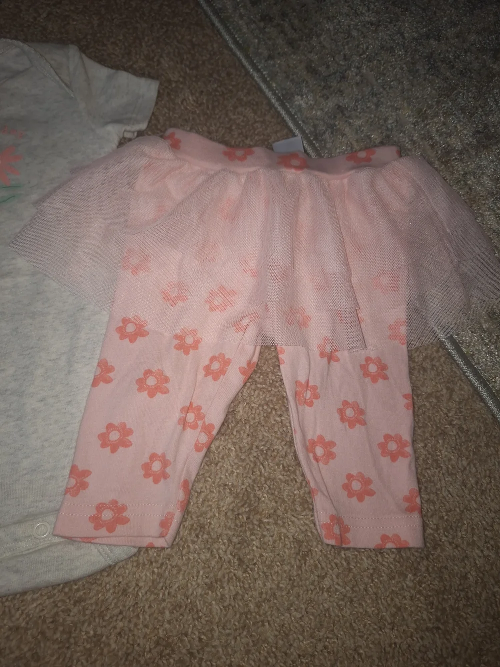 Carter's Pink Floral Tulle Skirt Leggings and Onesie Set